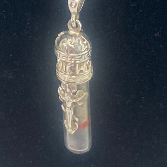Christian Cross Vial of Holy Land Jewelry - Sterling Silver Holy Land soil Pendant vial and necklace with crucifix